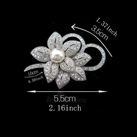 NWT Elegant Faux Pearl Brooch Luxury Embellished Fashion Flower Pin - Picture 5 of 8